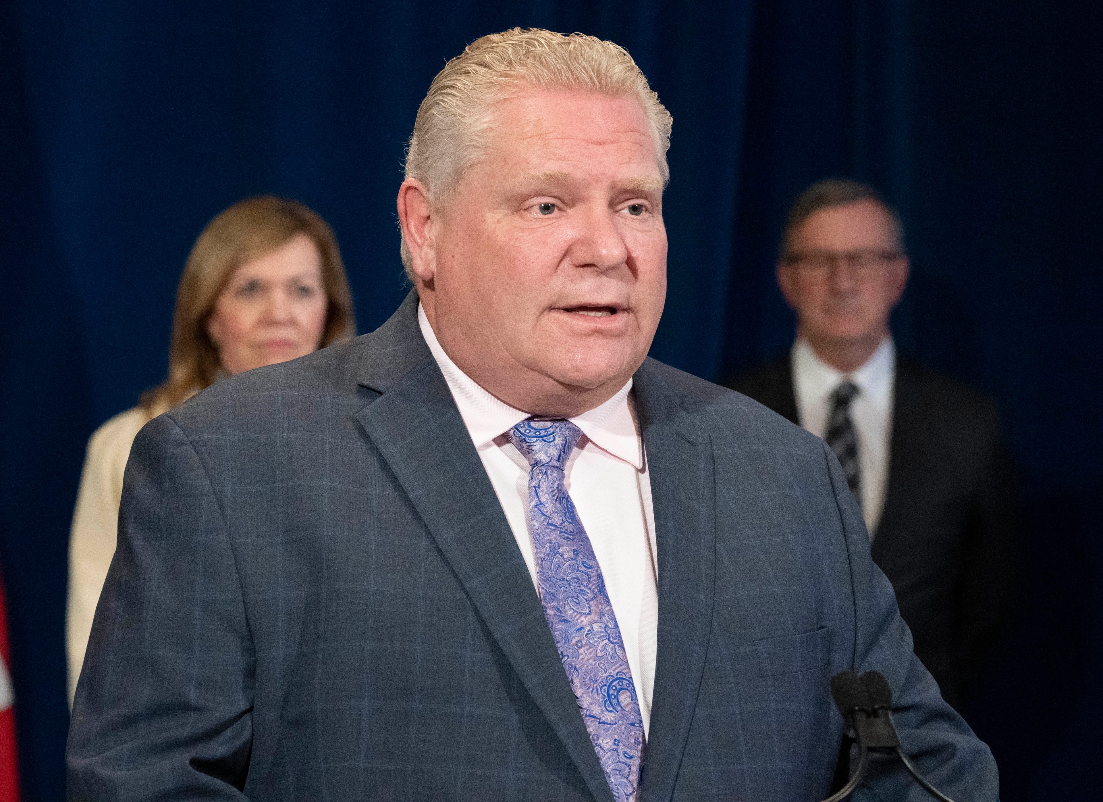 Ontario Premier Doug Ford answers questions at the daily briefing at Queen's Park in Toronto on Monday, April 20, 2020. THE CANADIAN PRESS/Frank Gunn