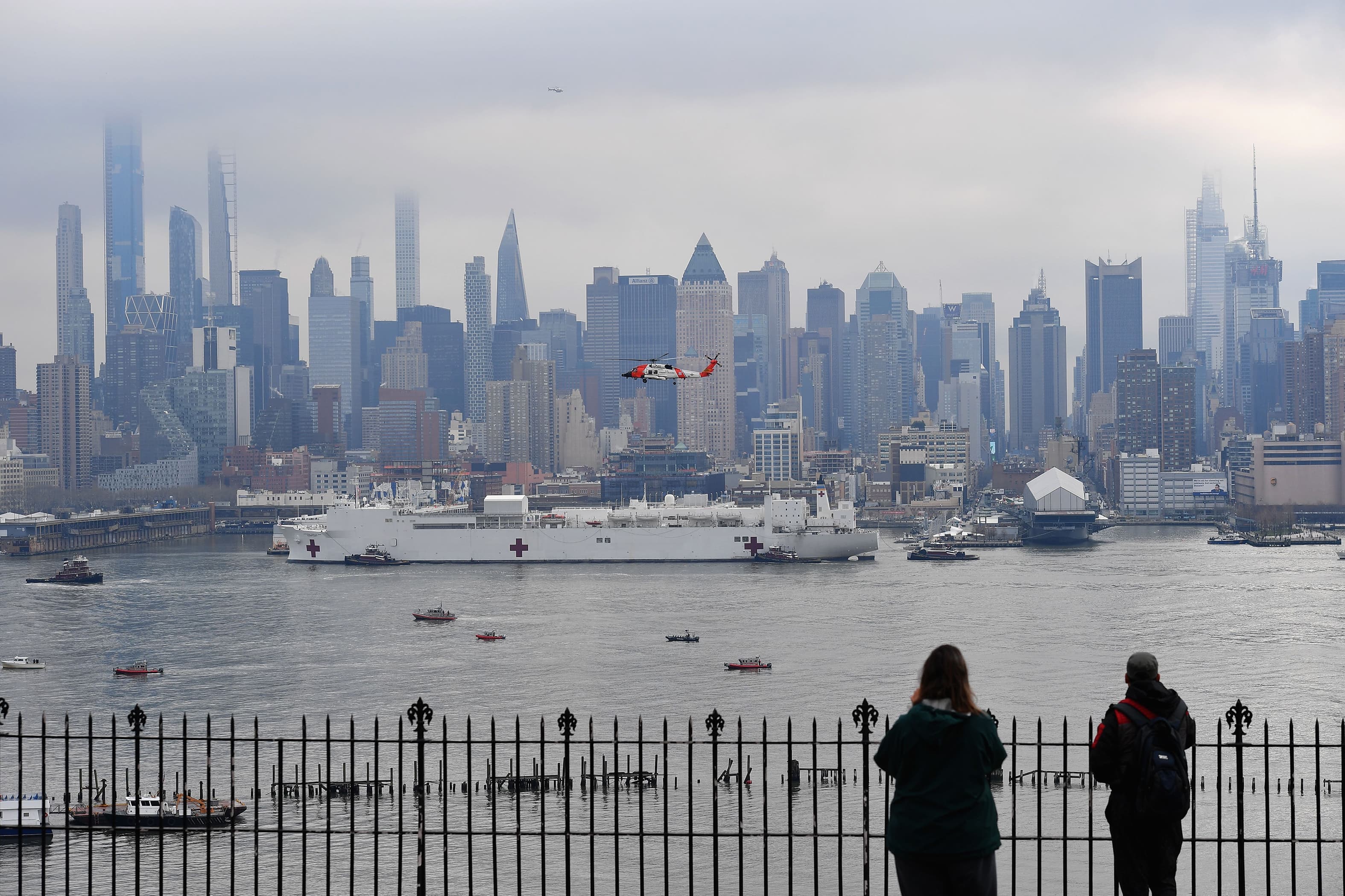 The U.S. Navy gives comfort—in the form of a hospital ship—to an ailing New York City