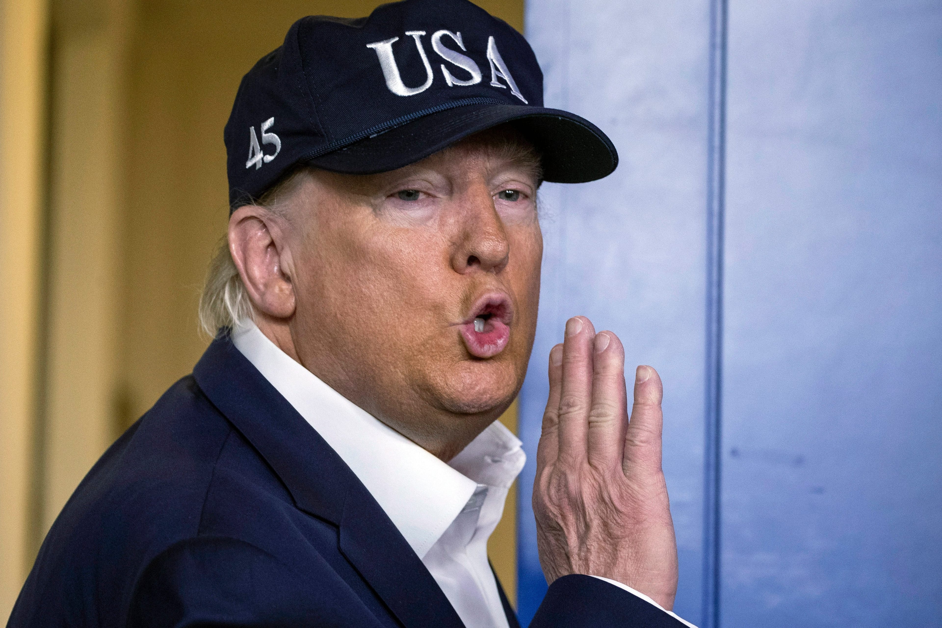 In this Mar. 14, 2020 photo, President Donald Trump talks after speaking during a news conference about the coronavirus in the James Brady Briefing Room at the White House in Washington. (Alex Brandon/AP/CP)