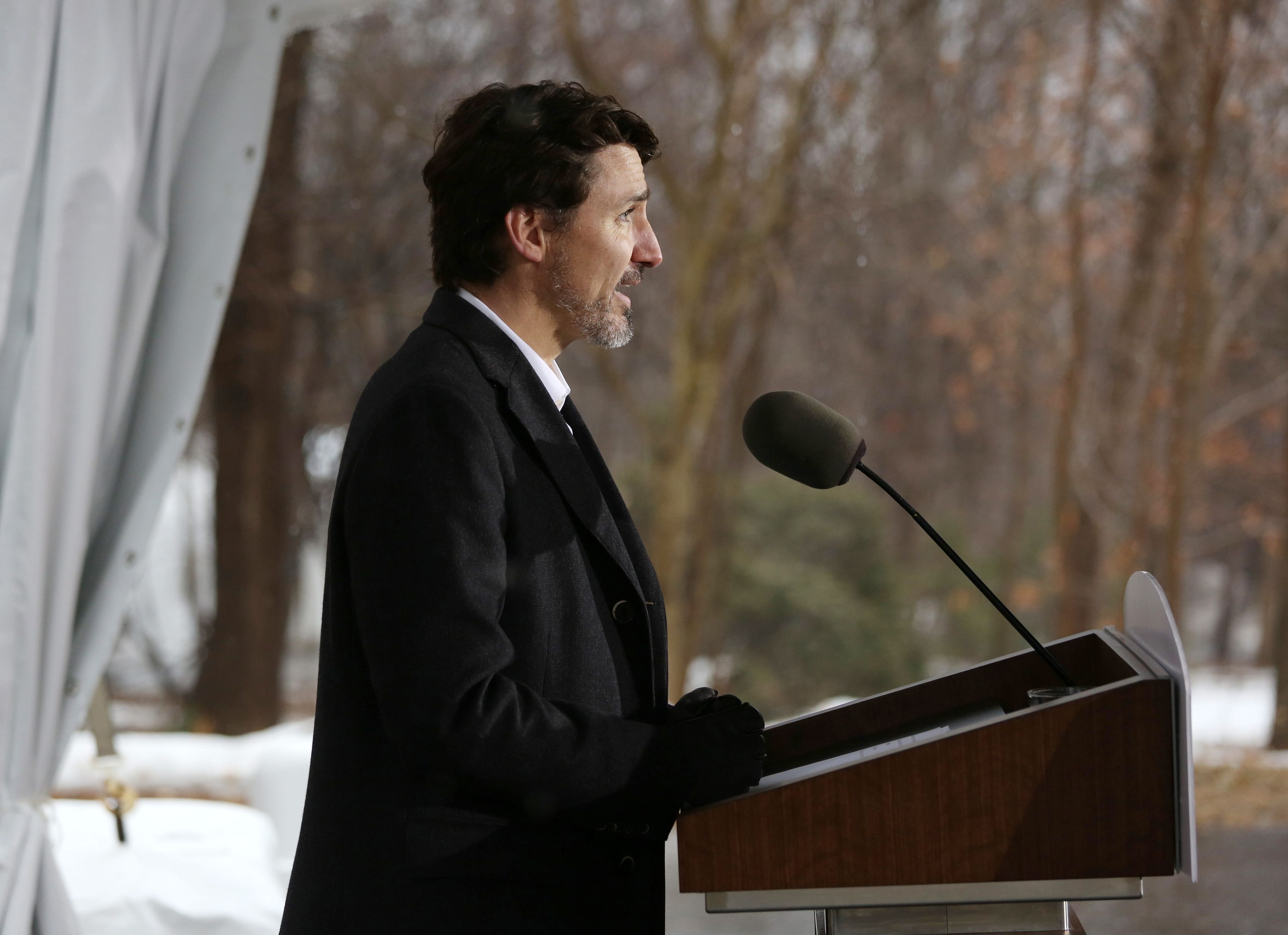 Canadian Prime Minister Justin Trudeau speaks during a news conference on COVID-19 situation in Canada from his residence March 29, 2020 in Ottawa, Canada. (Photo by Dave Chan / AFP) (Photo by DAVE CHAN/AFP via Getty Images)