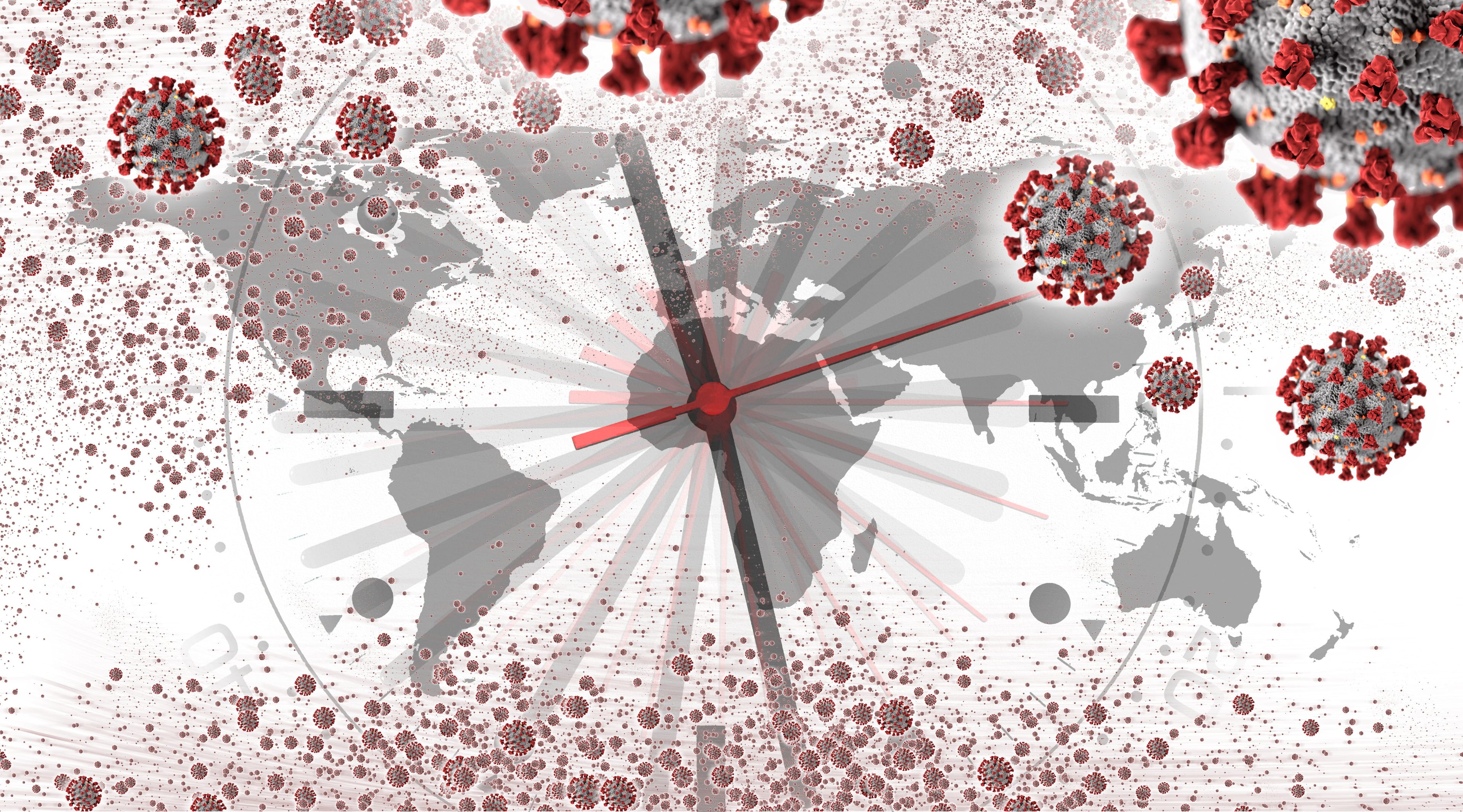 Covid-19 virus illustration downloaded from CDC then layered and manipulated. for more information please visit Centers for Disease Control and Prevention web site: https://www.cdc.gov/media/subtopic/images.htm NASA world map image layered and used; https://earthobservatory.nasa.gov/features/NightLights/page3.php