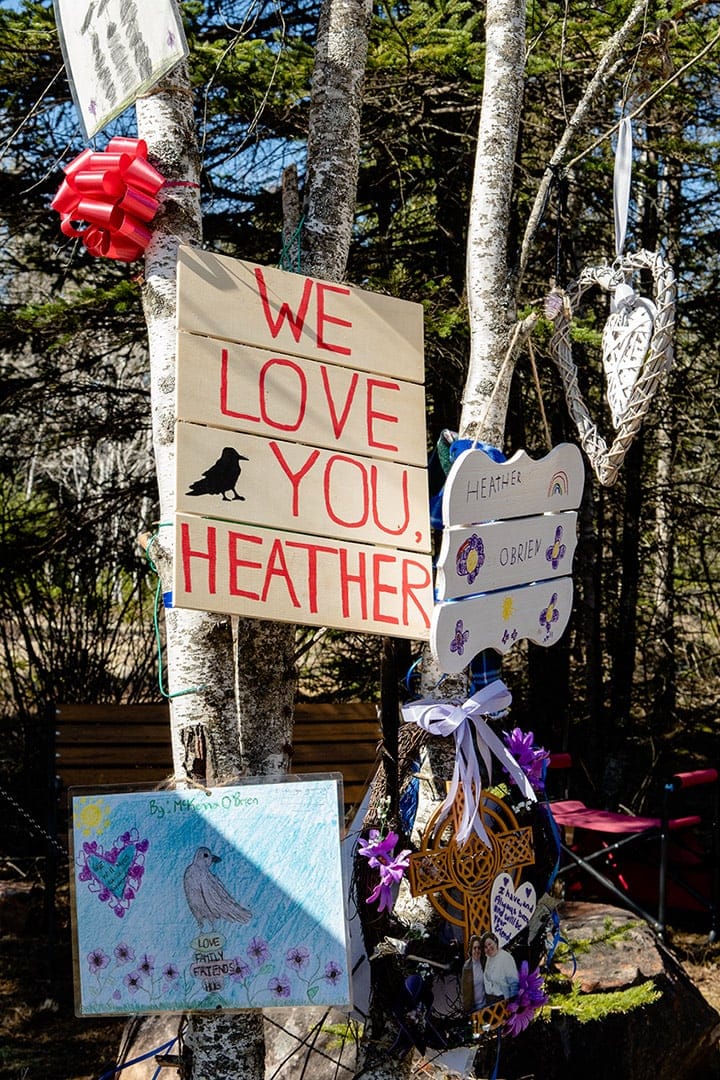 Debert NS, April 25th 2020, Roadside memorial for Heather O’Brien, A Truro nurse killed in the deadliest mass shooting in Canada. (Photograph by Aaron Fraser MacKenzie)