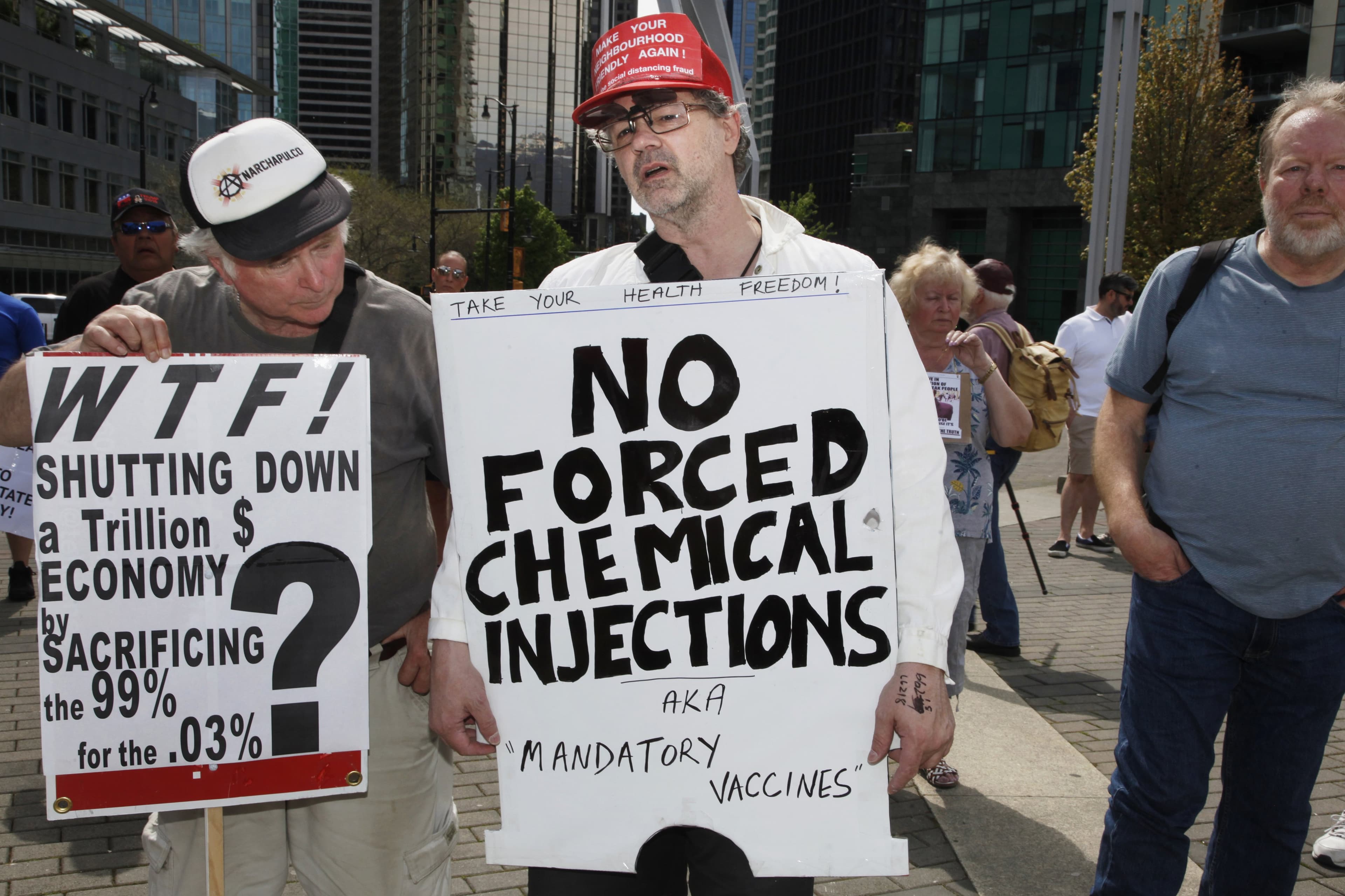 A scene from a protest against a lock down due to the coronavirus in Vancouver on May 10, 2020 (Jen Osborne)