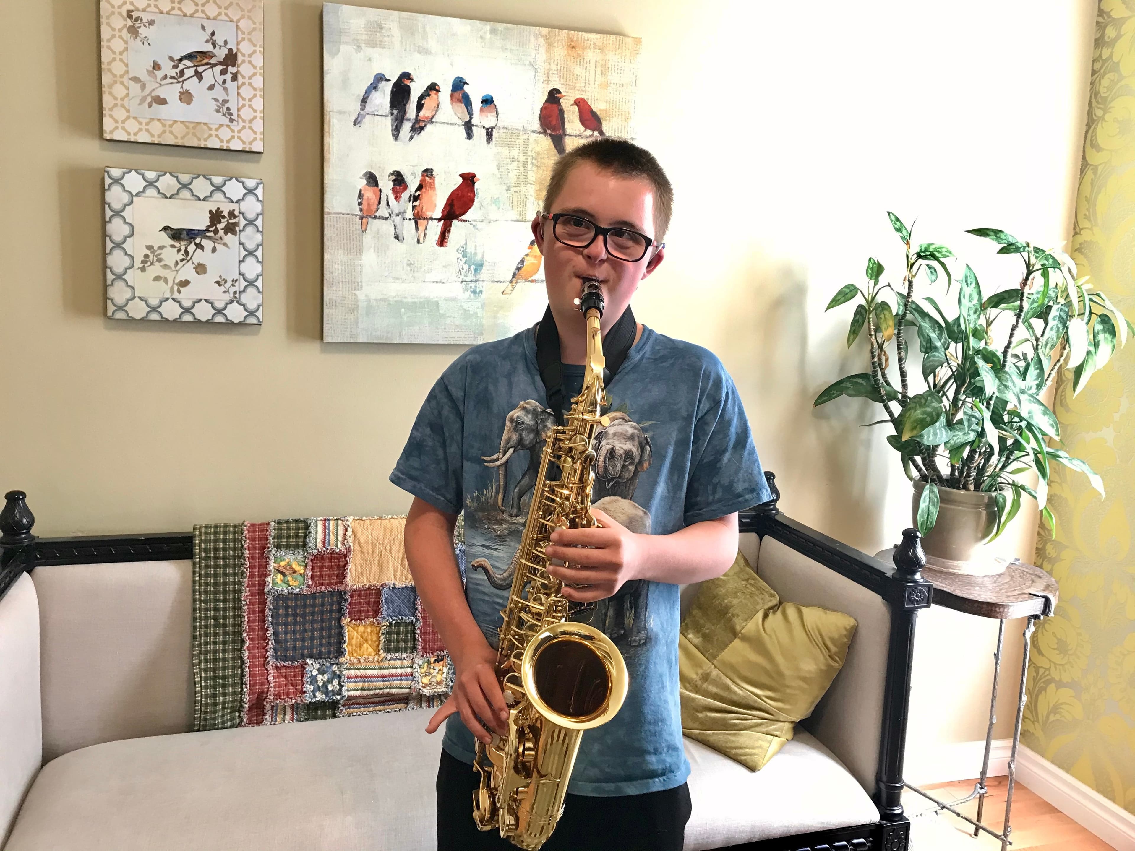 Carter practices the saxophone. (Courtesy of Melanie Williams)