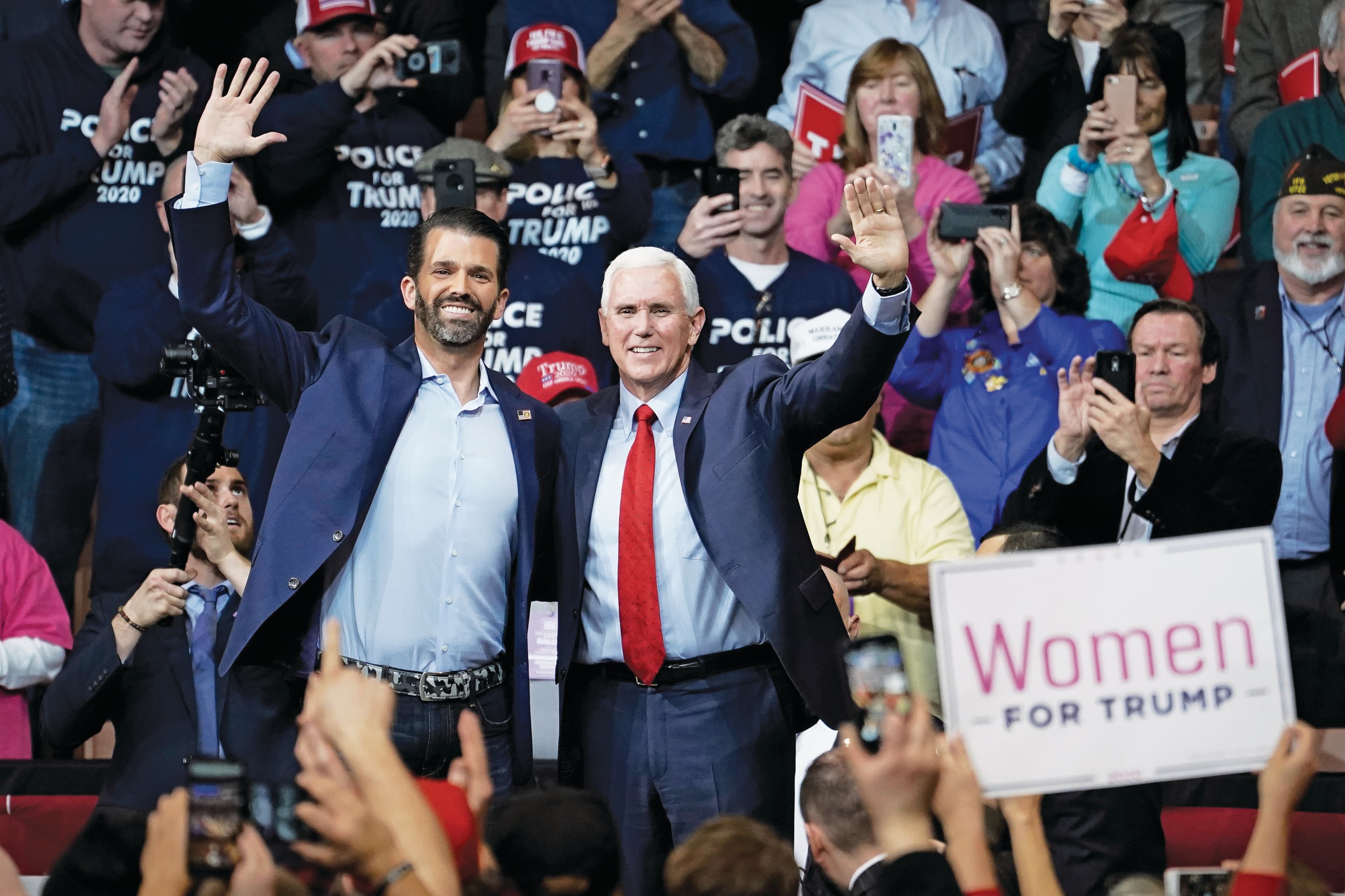 Trump Jr. (left) and Pence are both candidates to carry on his legacy (Drew Angerer/Getty Images)