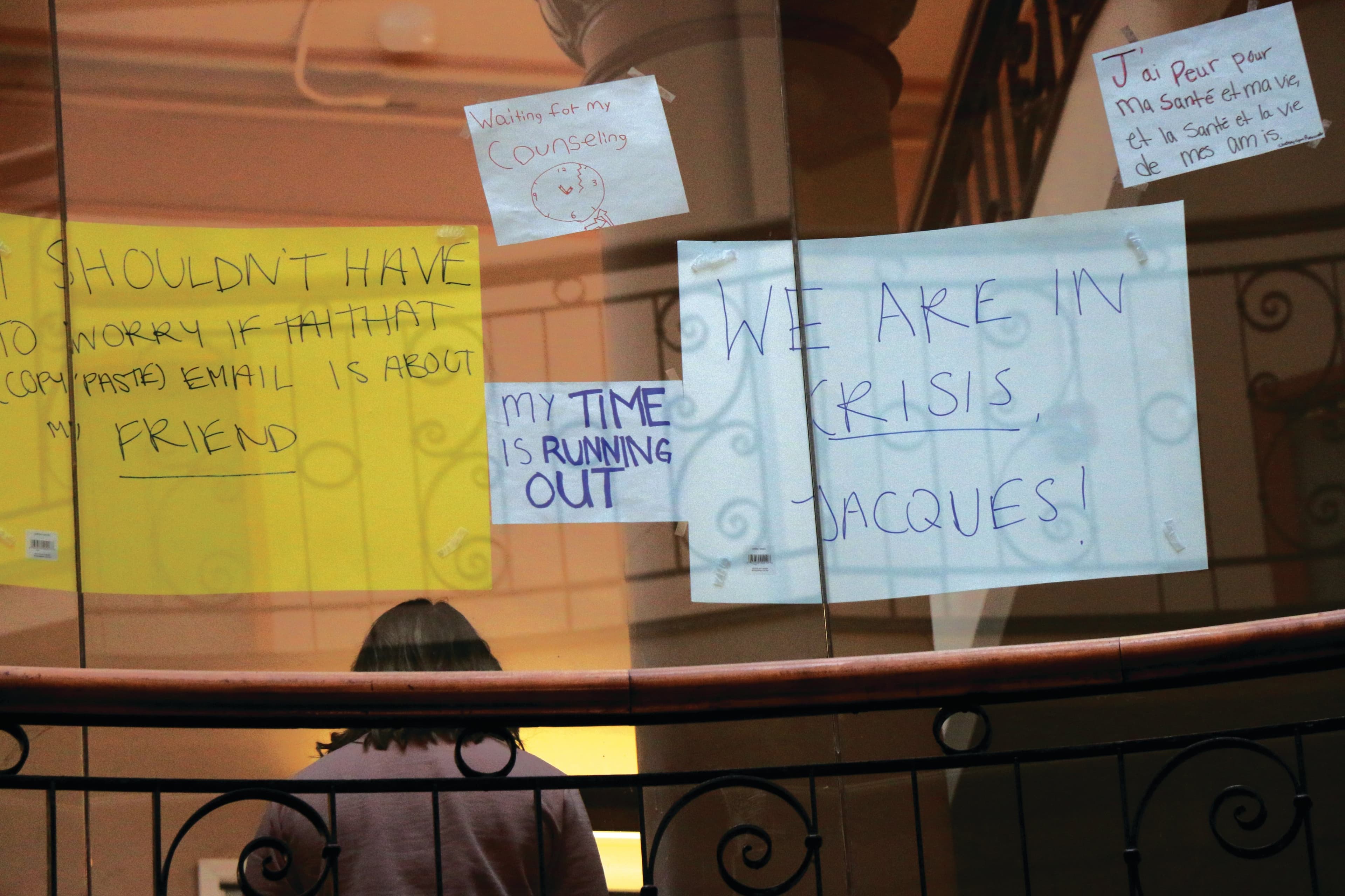 U of O students outside the president’s office in February call for better mental health services (Bridget Coady/Fulcrum)