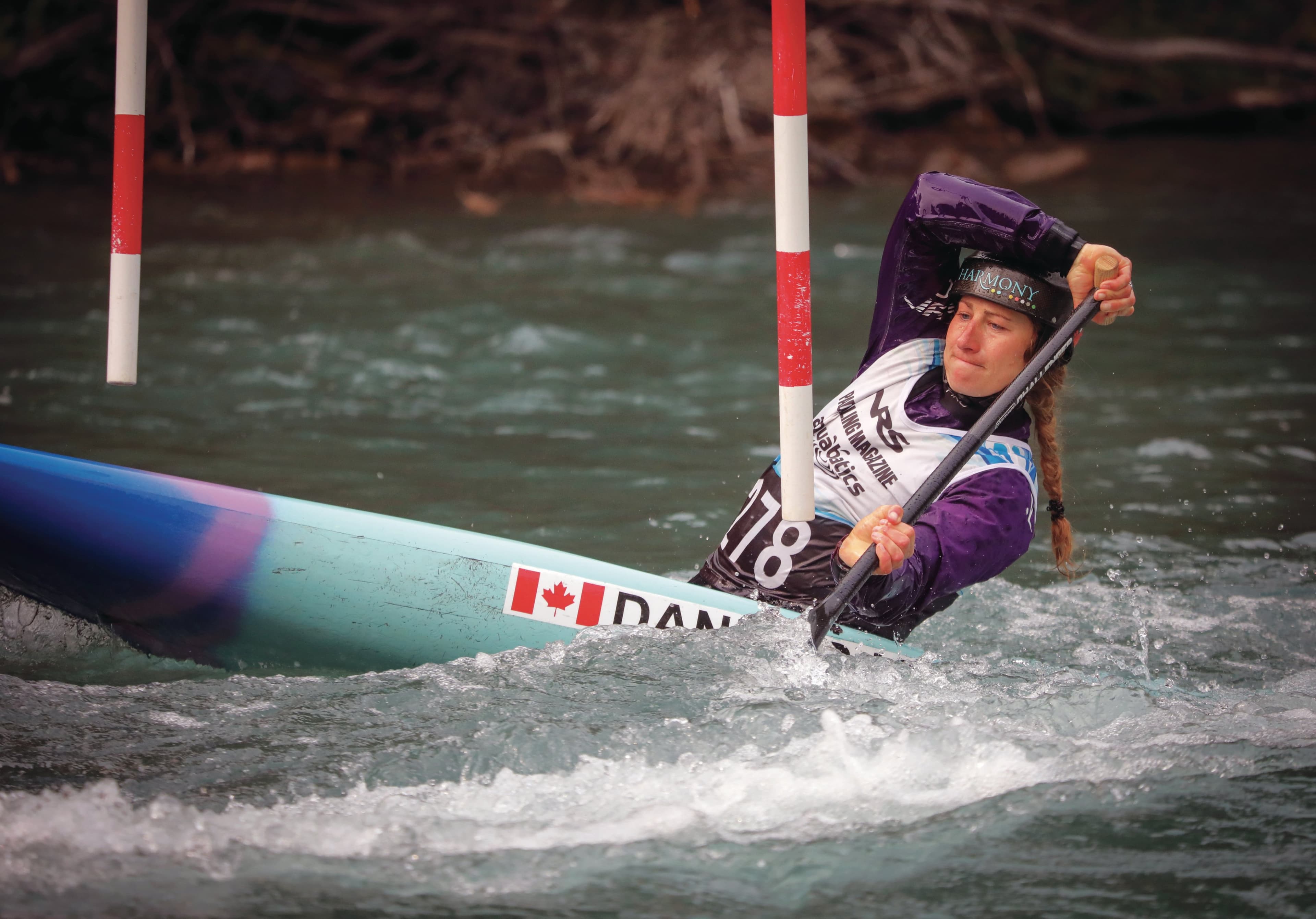 Haley Daniels competes on Sept. 13, 2020, during the Alberta slalom canoe kayak championships in Kananaskis. (Photograph by Leah Hennel)