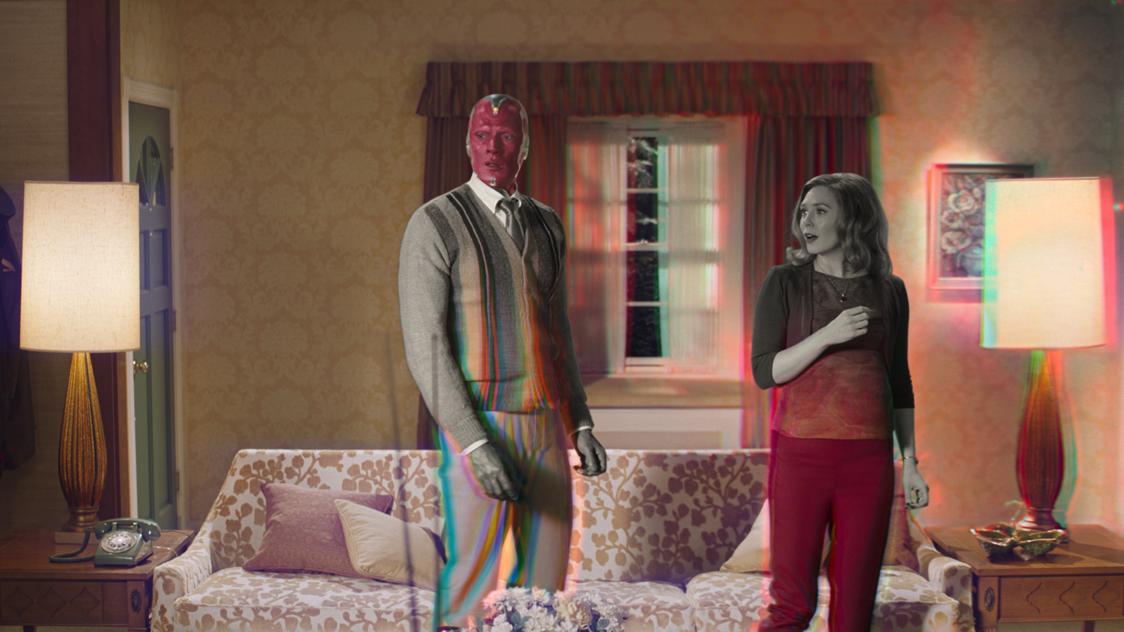 Paul Bettany is Vision and Elizabeth Olsen is Wanda Maximoff in Marvel Studios' 'Wandavision', exclusively on Disney+