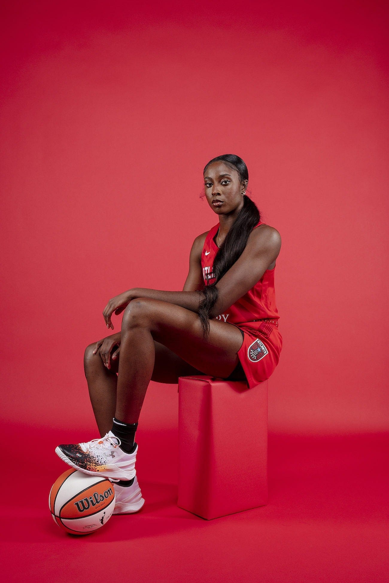 "In 2017, she went viral as the first Canadian woman ever to dunk during gameplay at an Amateur Athletic Union tournament." (Photograph by Brinson and Banks; Hair and Makeup by Kimberly Acevedo)
Photo by Brinson+Banks