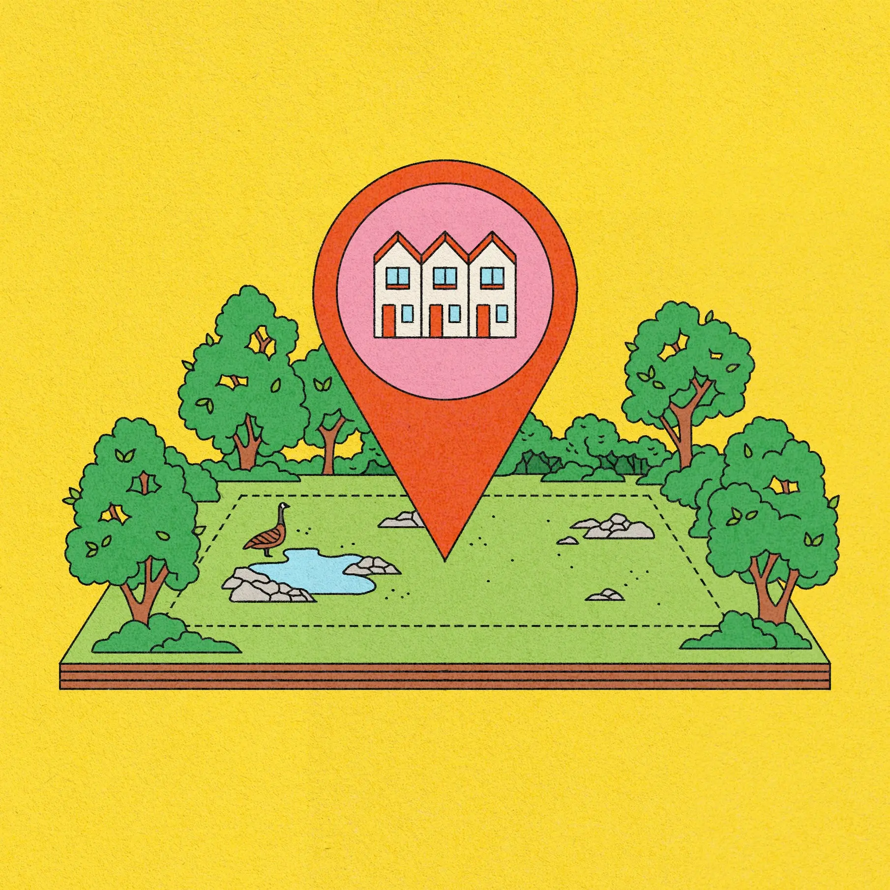 A location pin resting on a park