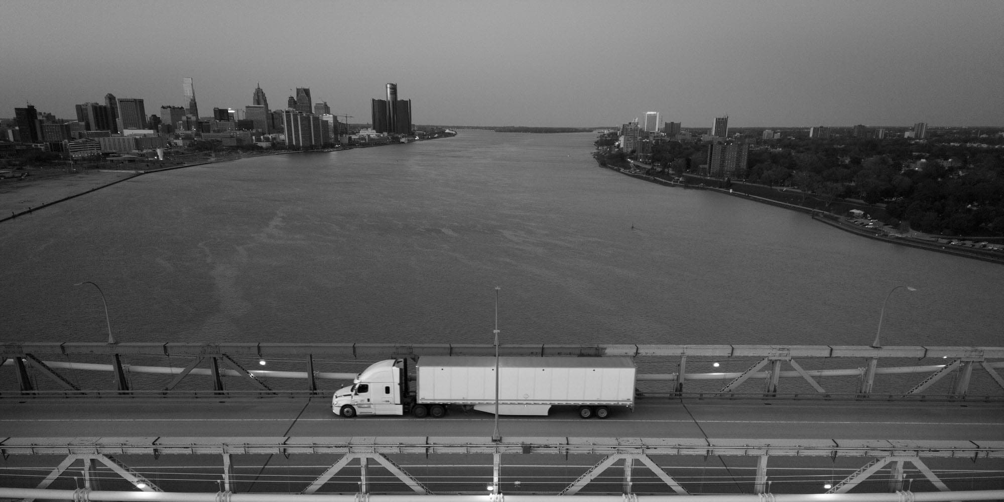 The Ambassador Bridge with Detroit and Windsor in the background, in Windsor, Ontario, Friday, May 8th, 2025.