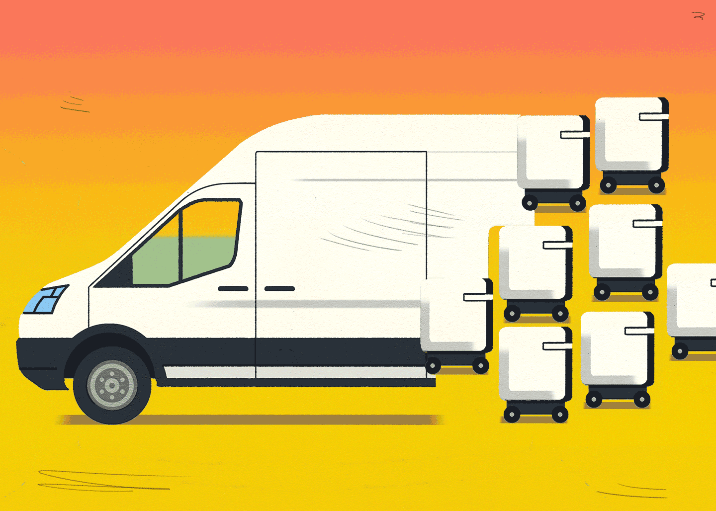 A delivery truck made up of smaller delivery robots