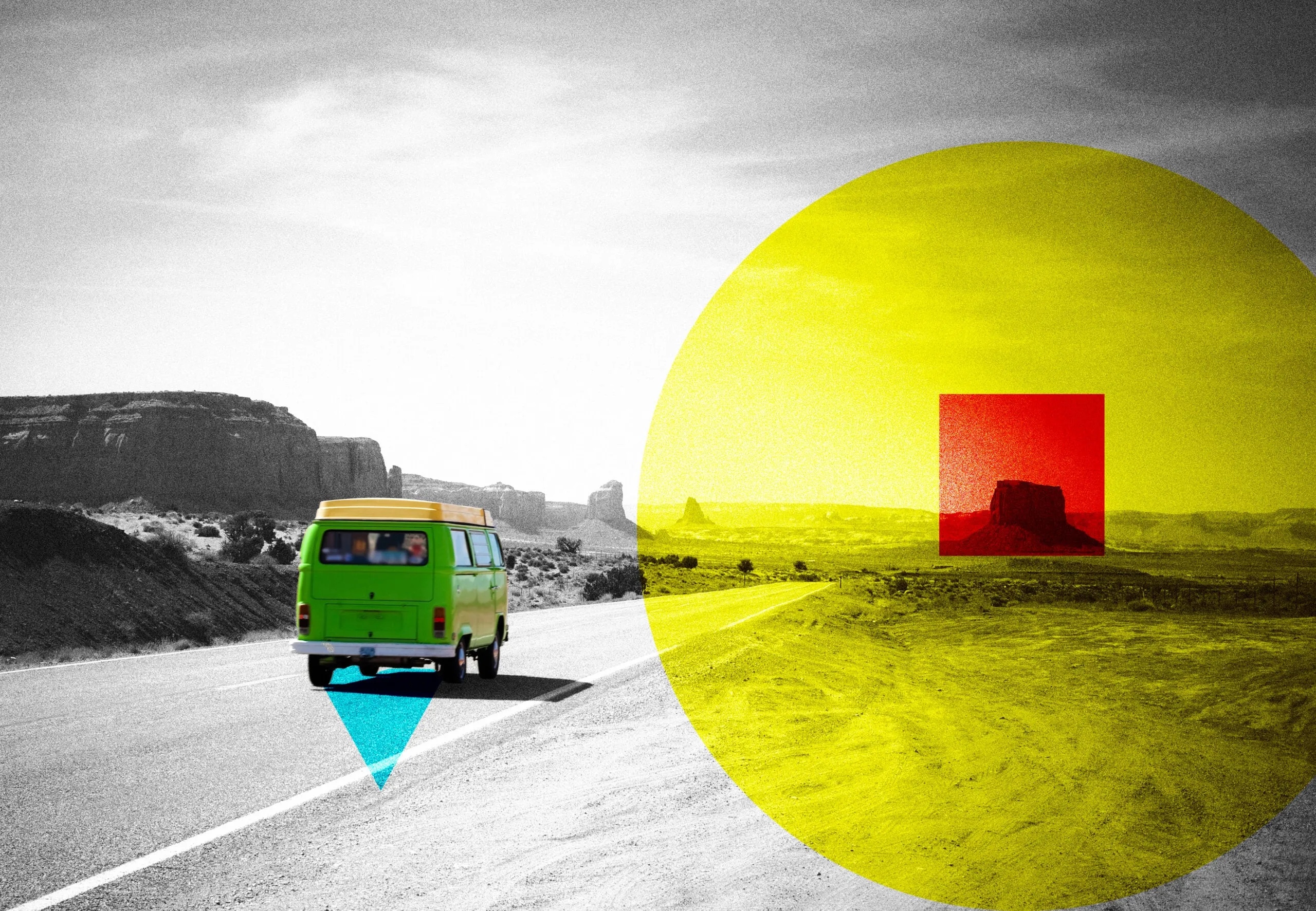 A van on a long highway