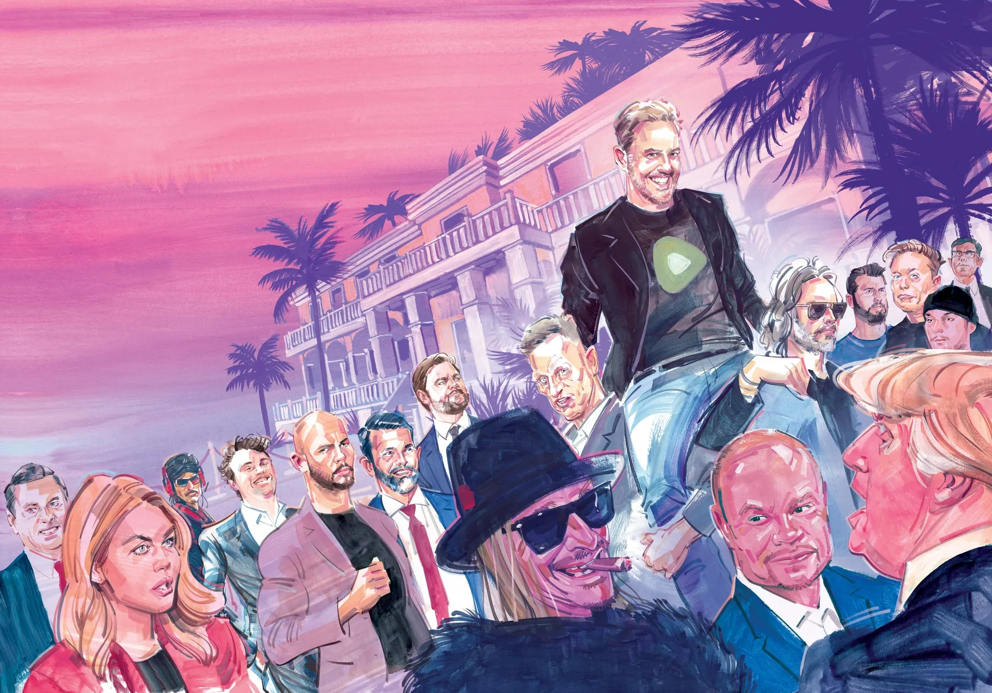Colourful illustration of the financial backers behind Rumble