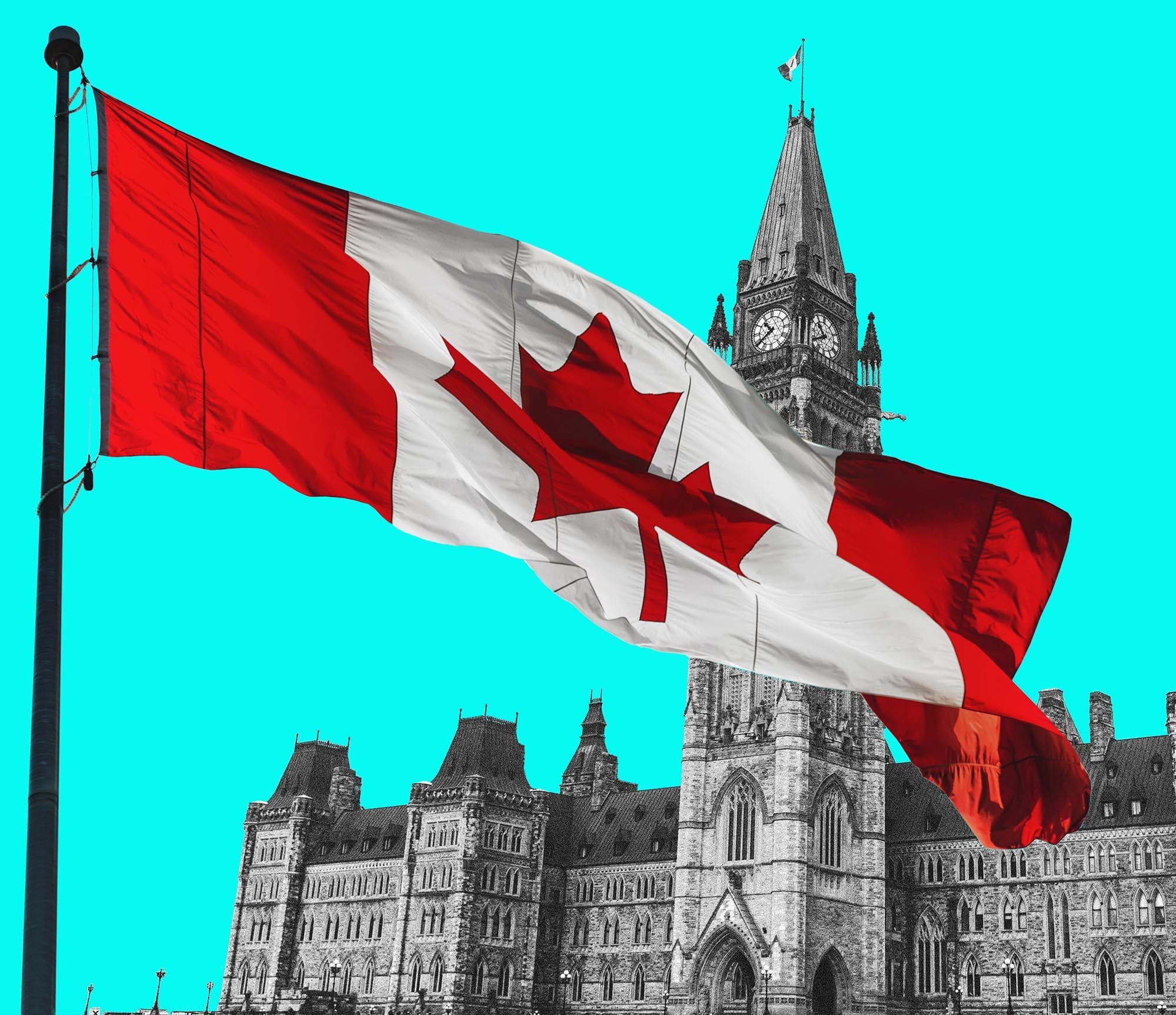 The Canada flag in front of parliament