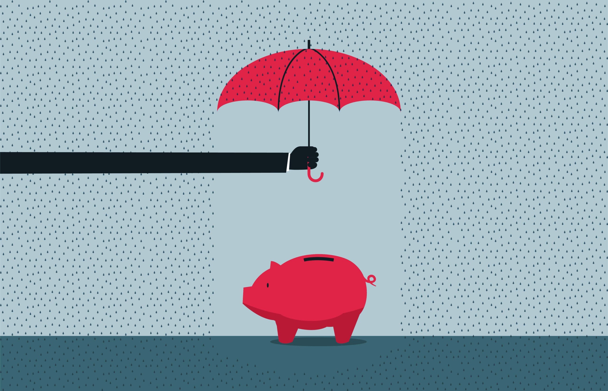 A Piggy bank sheltered by an umbrella