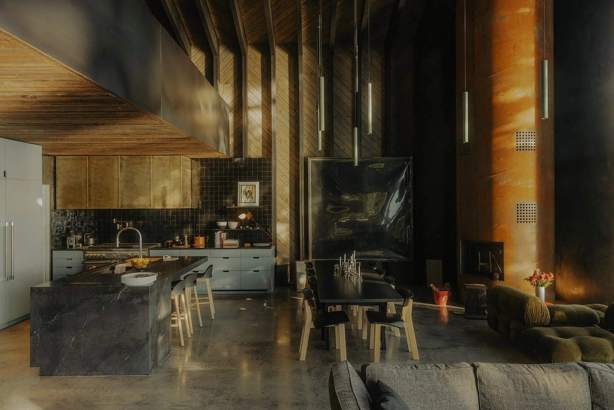 A wide shot of a home's interior