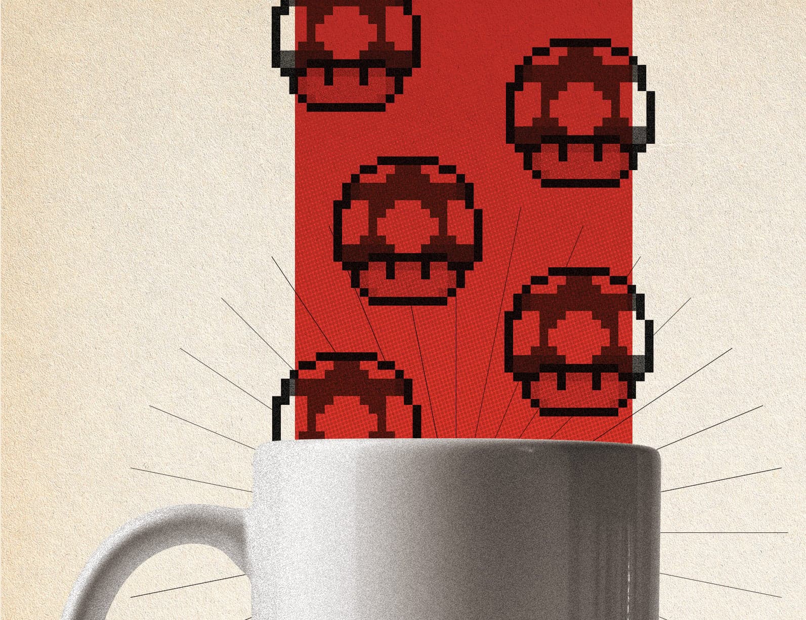 Coffee mug streaming out toads.