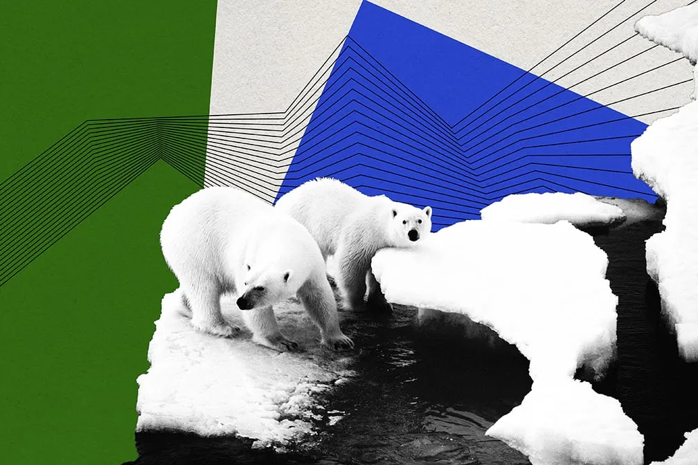 A graphic of two polar bears on a small ice floe.