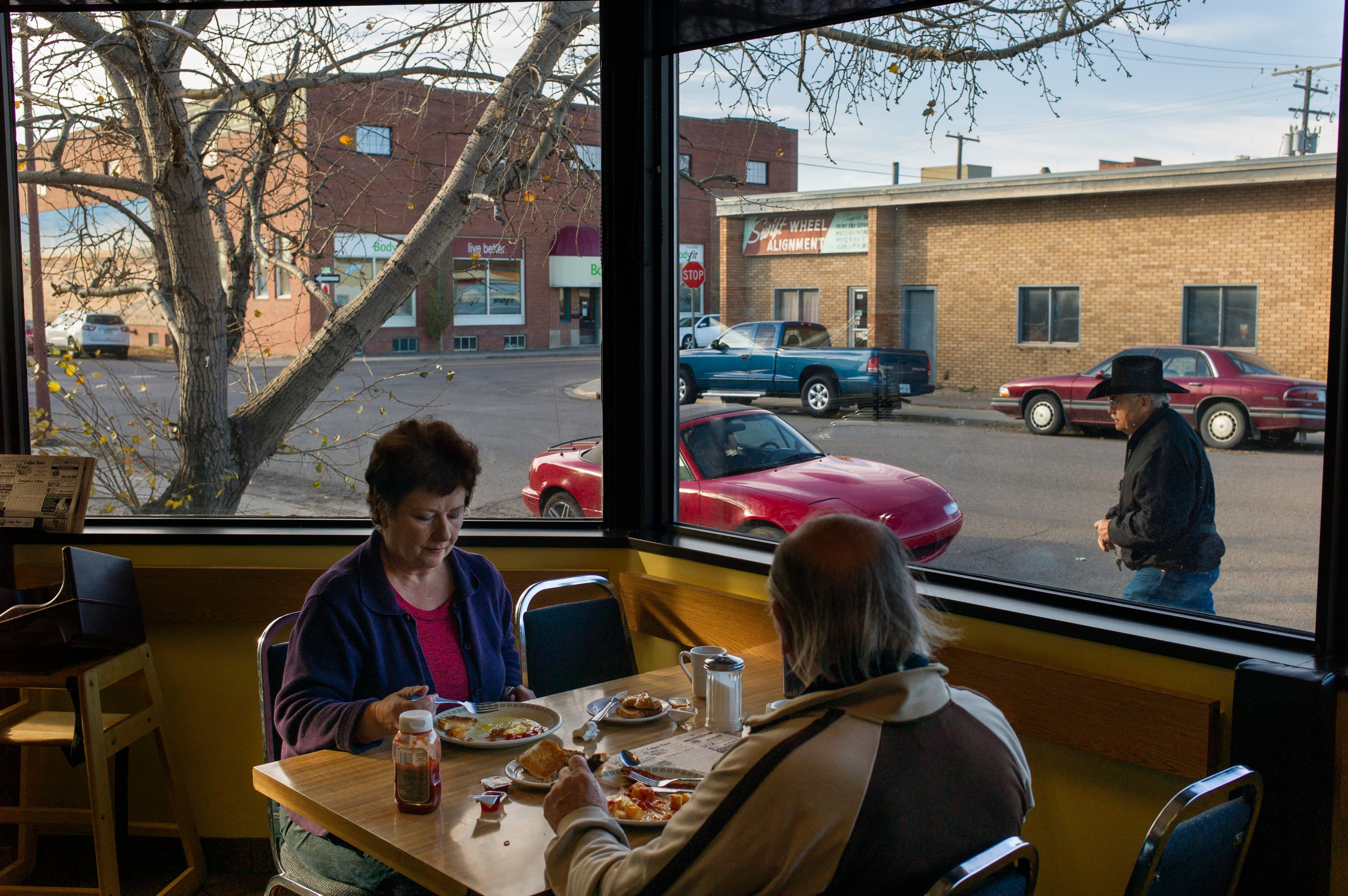 Two people at a diner in Saskatchewan