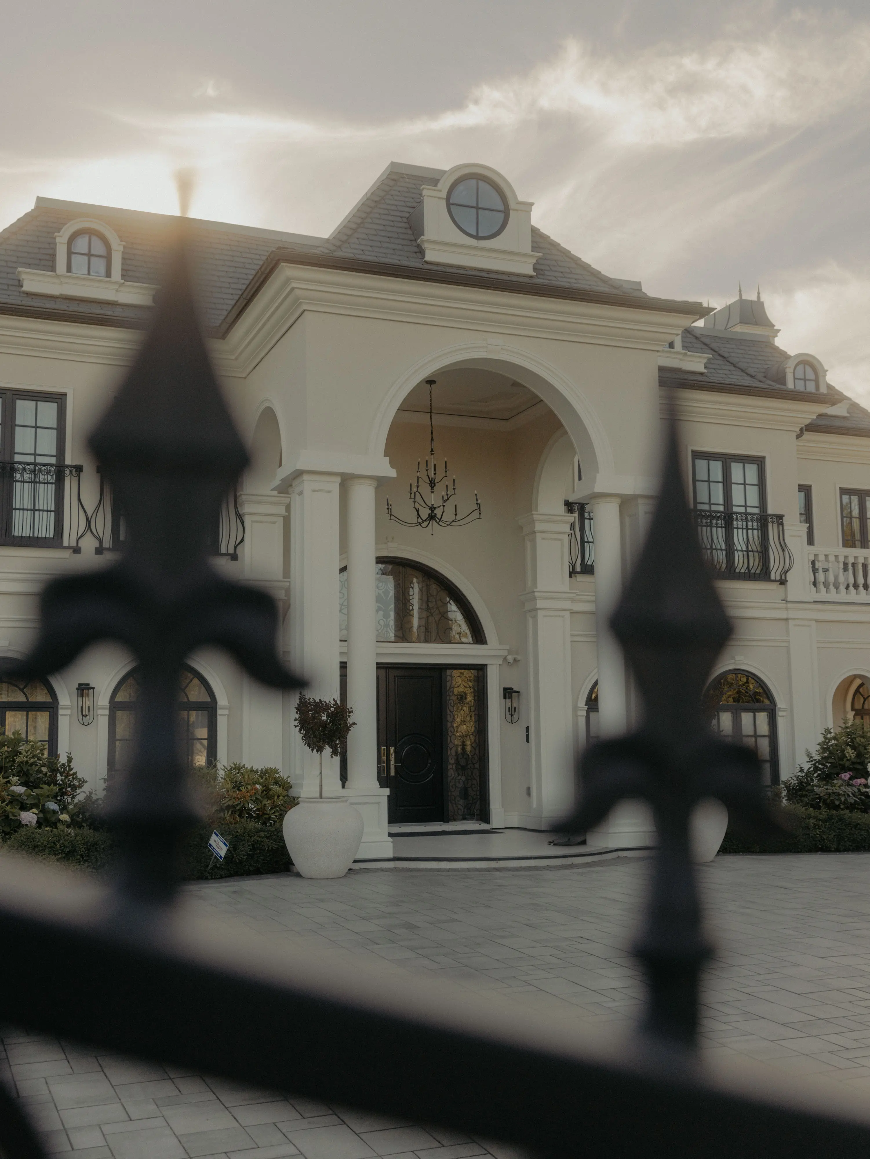 Entrance of a white mansion