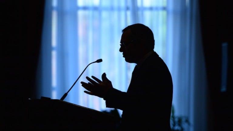 <p>Treasury Board President Tony Clement delivers a speech to the Economic Club of Canada in Ottawa on Thursday, October 9, 2014. THE CANADIAN PRESS/Sean Kilpatrick</p>

