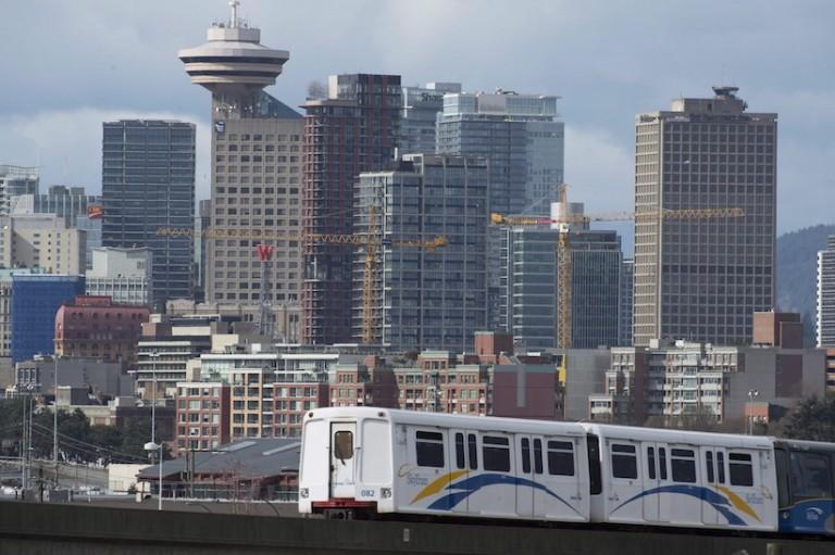 <p>A sky train is pictured in downtown Vancouver, Saturday, March 14, 2015. A unprecedented plebiscite will be asking Metro Vancouver residents if they will be willing to foot the bill for a mega public transportation overhaul. THE CANADIAN PRESS/Jonathan Hayward</p>
