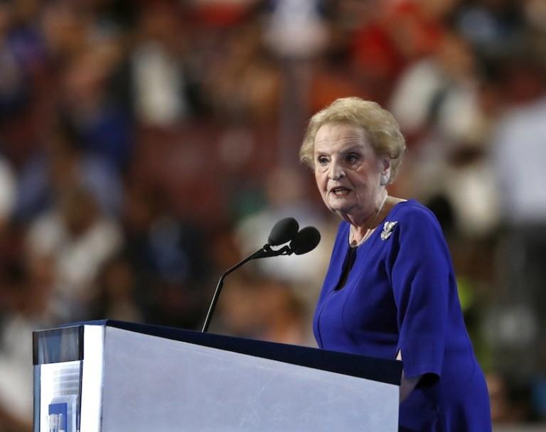 <p>Former Secretary of State Madeleine Albright speaks during the second day of the Democratic National Convention in Philadelphia , Tuesday, July 26, 2016. (AP Photo/Paul Sancya)</p>

