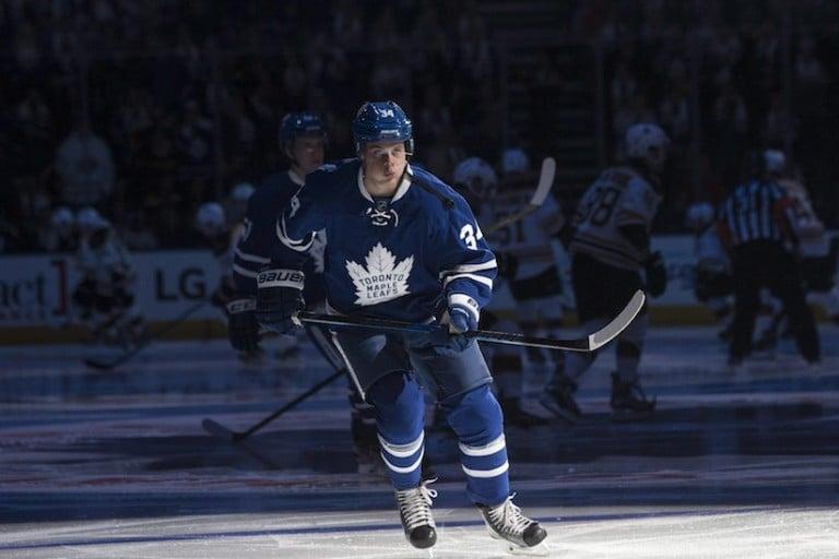 <p>Toronto Maple Leafs&#8217; Auston Matthews takes part in a pre-game skate before their home opener against the Boston Bruins, in Toronto on Saturday, October 15, 2016. THE CANADIAN PRESS/Chris Young</p>
