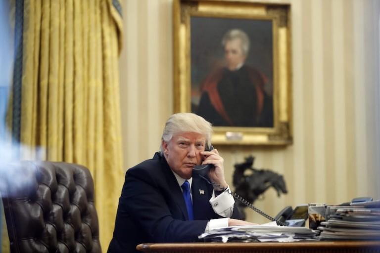 <p>President Donald Trump speaks on the phone with Prime Minister of Australia Malcolm Turnbull in the Oval Office of the White House, Saturday, Jan. 28, 2017 in Washington. (AP Photo/Alex Brandon)</p>
