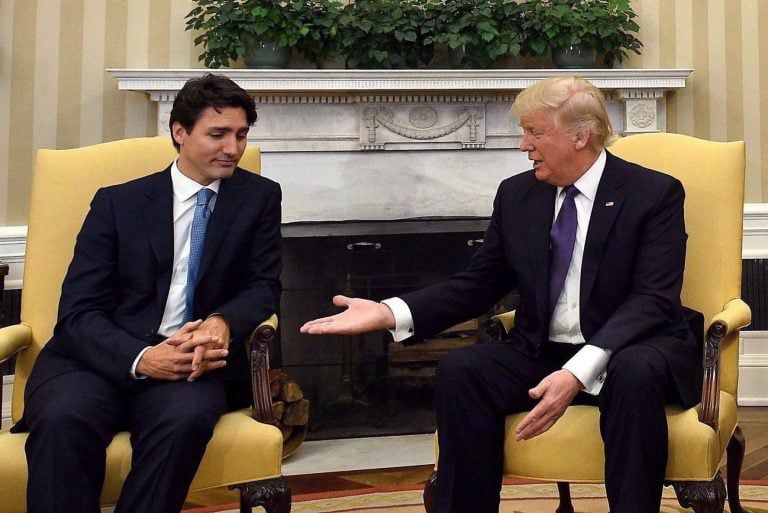 Prime Minister Justin Trudeau meets with US President Donald Trump in the Oval Office of the White House in Washington, DC on Monday, Feb. 13, 2017. (Sean Kilpatrick/CP)