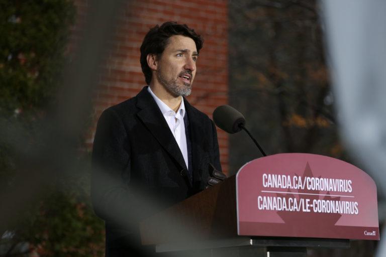 Canadian Prime Minister Justin Trudeau speaks during a news conference on COVID-19 situation in Canada from his residence March 29, 2020 in Ottawa, Canada. (Photo by Dave Chan / AFP) (Photo by DAVE CHAN/AFP via Getty Images)