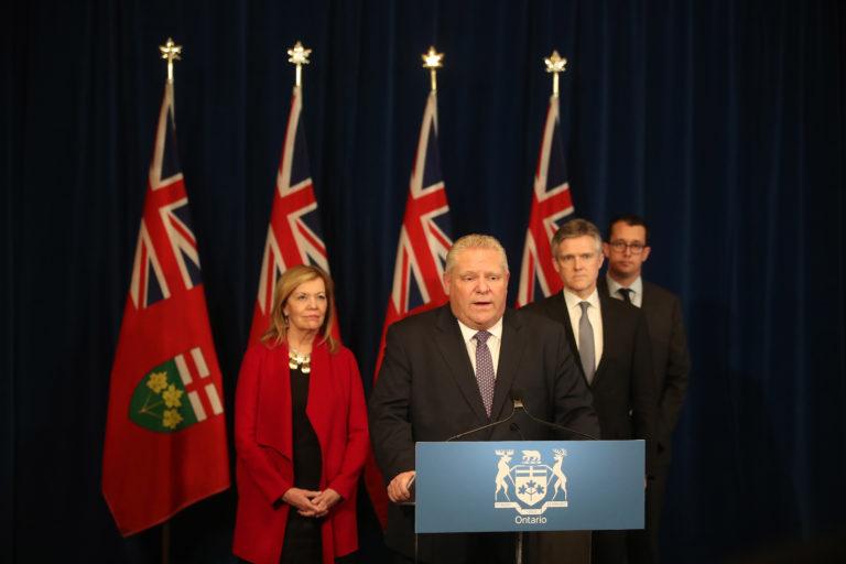 TORONTO, ON- MARCH 19 - Premier Doug Ford holds a press conference to address legislation to help during the COVID-19 pandemic as the Province of Ontario declared a state of emergency to combat the spread of COVID-19 and encourages people to stay and work from home in Toronto. March 19, 2020. (Steve Russell/Toronto Star via Getty Images)
