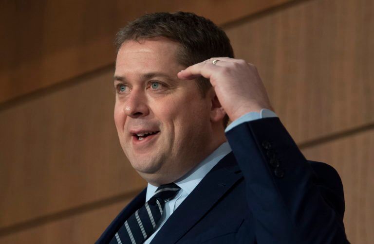 Scheer speaks during a news conference in Ottawa on April 20, 2020 (CP/Adrian Wyld)