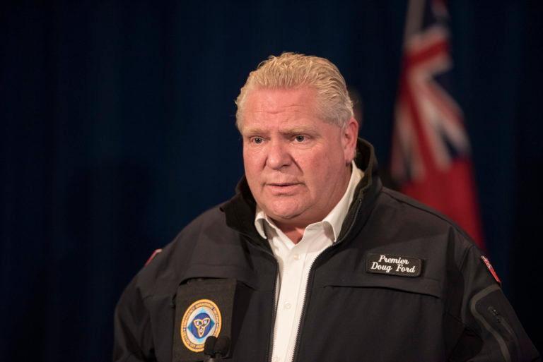 Ontario Premier Doug Ford responds to a question during his daily update regarding COVID-19 at Queen's Park in Toronto on Saturday, April 25, 2020. THE CANADIAN PRESS/ Tijana Martin