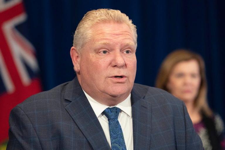 Ontario Premier Doug Ford answers questions at the daily briefing at Queen's Park in Toronto on Saturday April 4, 2020. THE CANADIAN PRESS/Frank Gunn