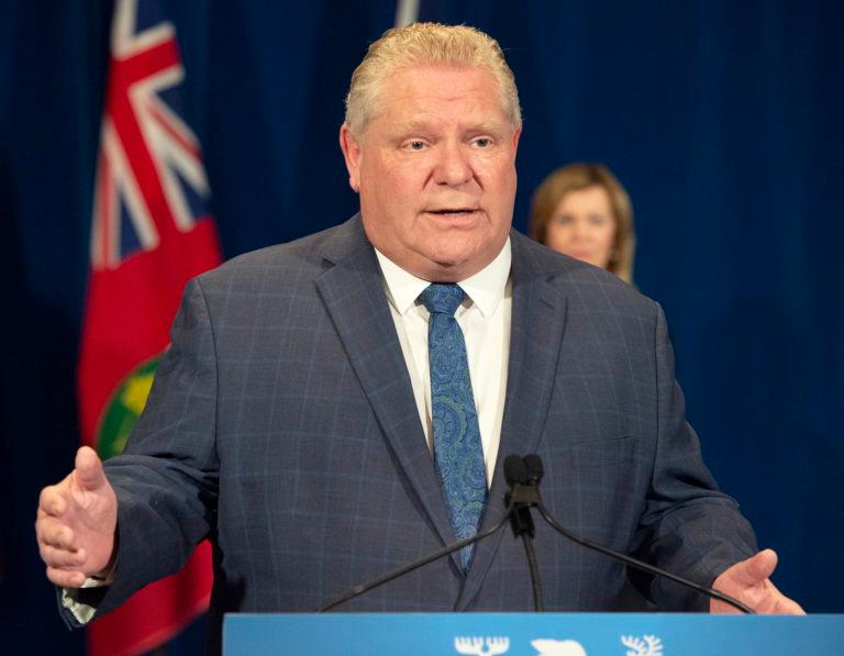 Ontario Premier Doug Ford answers questions at the daily briefing at Queen's Park in Toronto on Monday April 13, 2020. THE CANADIAN PRESS/Frank Gunn