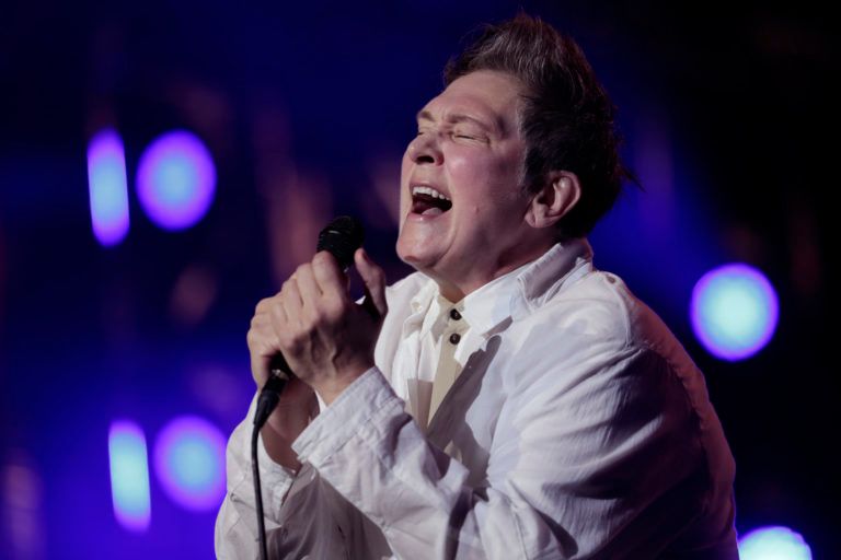 SYDNEY, AUSTRALIA - FEBRUARY 16: k.d. lang performs during Fire Fight Australia at ANZ Stadium on February 16, 2020 in Sydney, Australia. (Photo by Cole Bennetts/Getty Images)
