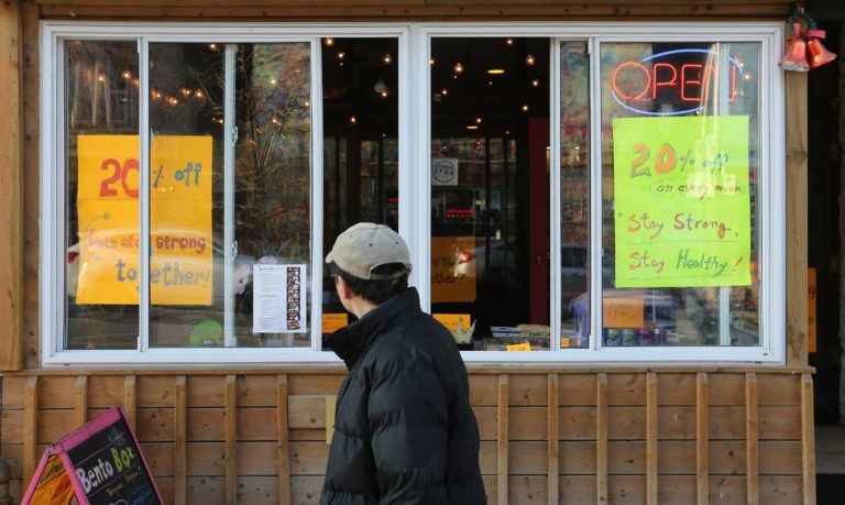 Restaurants are offering take out and delivery only as only essential industries are open as the province tried to slow the spread of COVID-19 in Toronto. From Mar. 24, 2020. (Steve Russell/Toronto Star/Getty)
