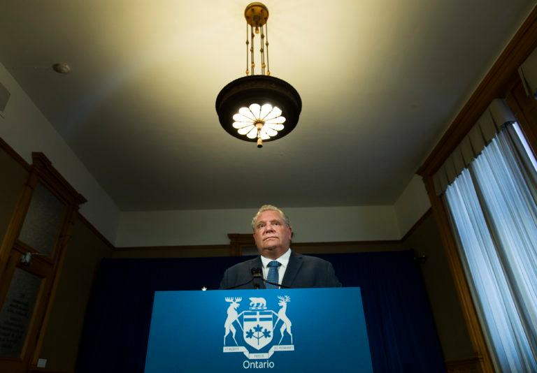 Ontario Premier Doug Ford speaks during his daily updates regarding COVID-19 at Queen's Park in Toronto on Monday, May 25, 2020. THE CANADIAN PRESS/Nathan Denette