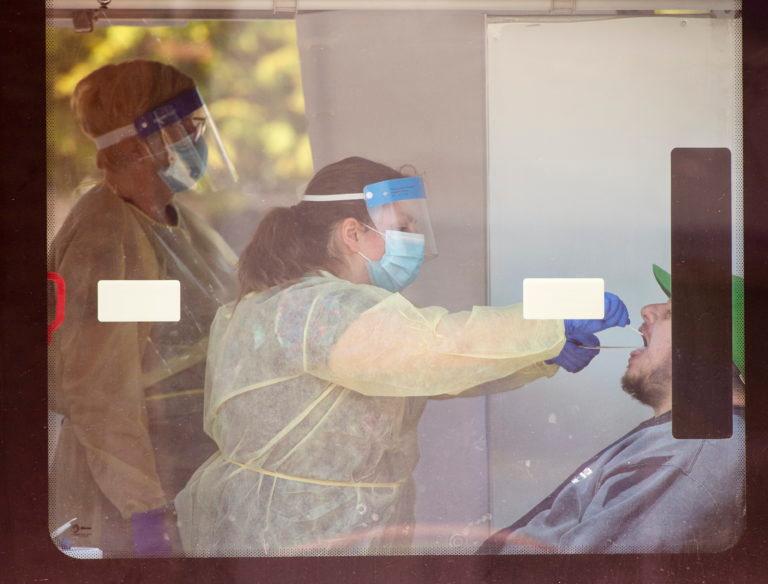 A man is tested at a mobile COVID-19 testing clinic on May 12, 2020 in Montreal. (Ryan Remiorz/CP)