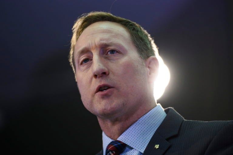 Peter MacKay speaks to a crowd of supporters during an event to officially launch his campaign for leader of the Conservative Party of Canada in Stellarton, N.S. on Jan. 25, 2020. (Darren Calabrese/CP)