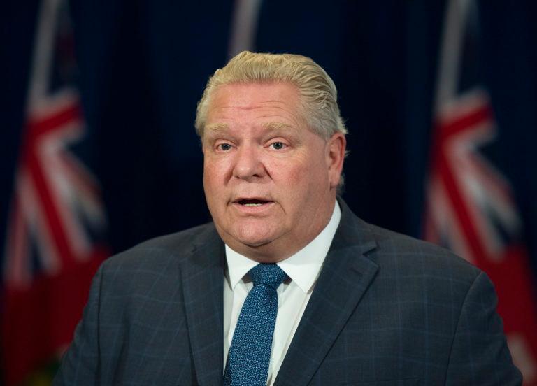 Ontario Premier Doug Ford speaks during his daily updates regarding COVID-19 at Queen's Park in Toronto on Thursday, May 14, 2020. THE CANADIAN PRESS/Nathan Denette
