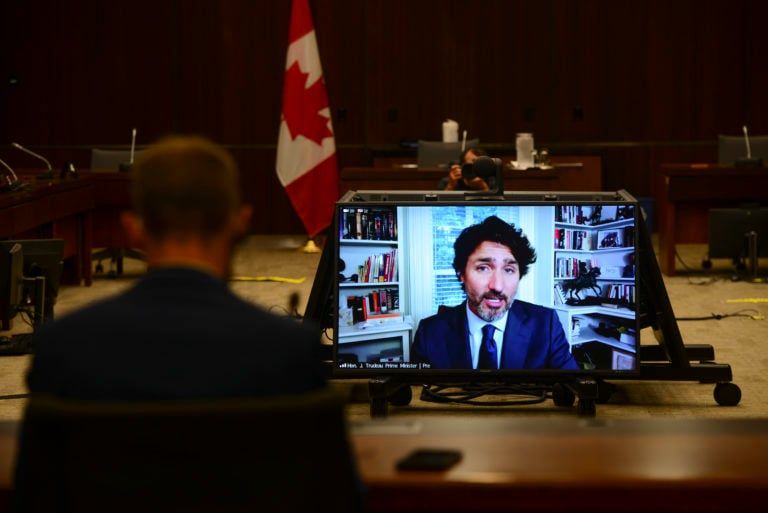Trudeau appears as a witness via videoconference during a House of Commons finance committee on July 30, 2020 (CP/Sean Kilpatrick)
