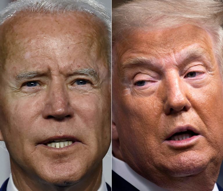 Biden will face Trump on Sept. 29, 2020, for the first of three U.S. presidential election debates (Olivier DOULIERY and Brendan Smialowski / AFP via Getty Images)