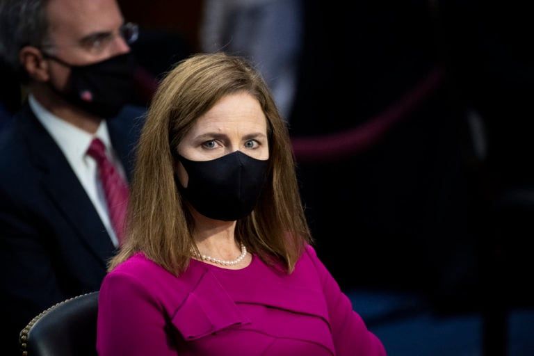 U.S. Supreme Court nominee Amy Coney Barrett attends the Senate Judiciary Committee on the first day of her confirmation hearing on Oct. 12, 2020 (Caroline Brehman - Pool/Getty Images)