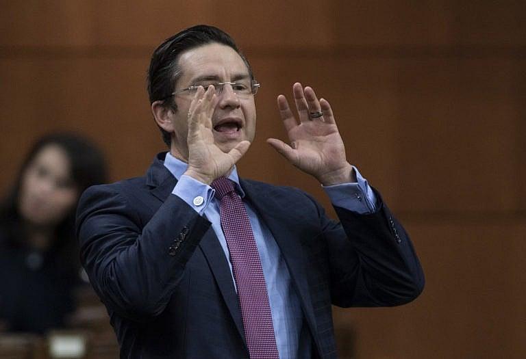 Poilievre rises during Question Period in the House of Commons on Oct. 19, 2020 (CP/Adrian Wyld)