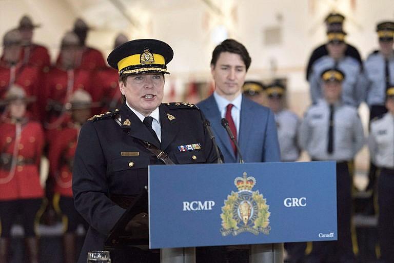 Lucki speaks during a press event at RCMP Depot Division in Regina, Saskatchewan on March 9, 2018(CP/Michael Bell)