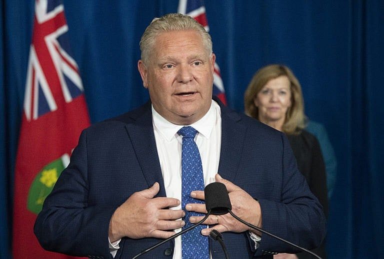Ontario Premier Doug Ford answers questions during the daily briefing at Queen's Park in Toronto on Monday November 16, 2020. THE CANADIAN PRESS/Frank Gunn