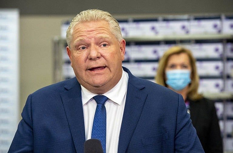 Ontario Premier Doug Ford answers questions during the daily briefing at Humber River Hospital in Toronto on Tuesday November 24, 2020. THE CANADIAN PRESS/Frank Gunn